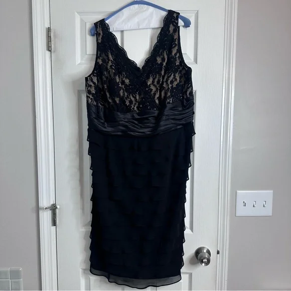 Elegant Black Lace & Chiffone Ruffle Women's Cocktail Dress Plus Size 18W - Picture 5 of 15